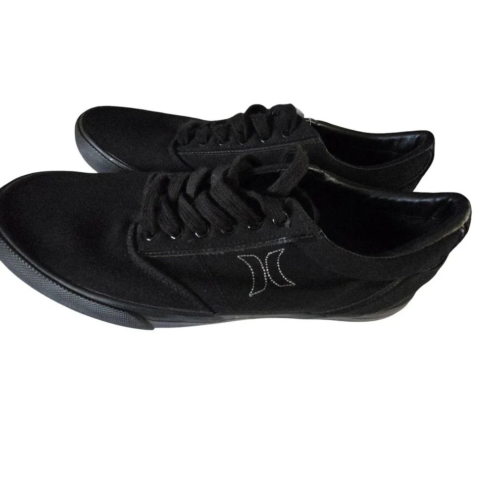 Hurley Mens‎ Low Top Canvas Sneakers Triple Black Skater Shoes Round Toe